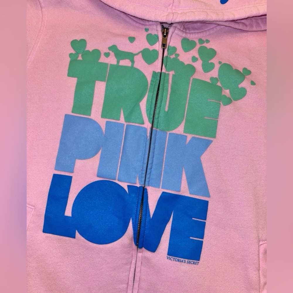 VS PINK VINTAGE Y2K SET HOODIE & SWEATPANTS TRUE PINK LOVE OMBRÉ DOG HEARTS RARE - Picture 3 of 15